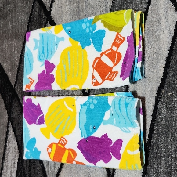 HOME STUDIO TROPICAL FISH THICK COTTON BATH/KITCHEN TOWELS SET-OF-2 PRICE FIRM - Picture 7 of 11